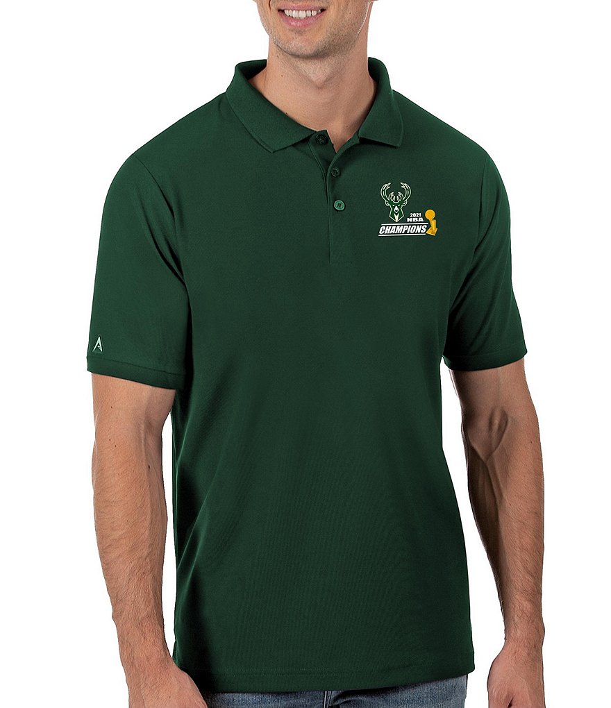 Antigua Milwaukee Bucks 2021 NBA World Champions Legacy Pique Short-Sleeve Polo Shirt