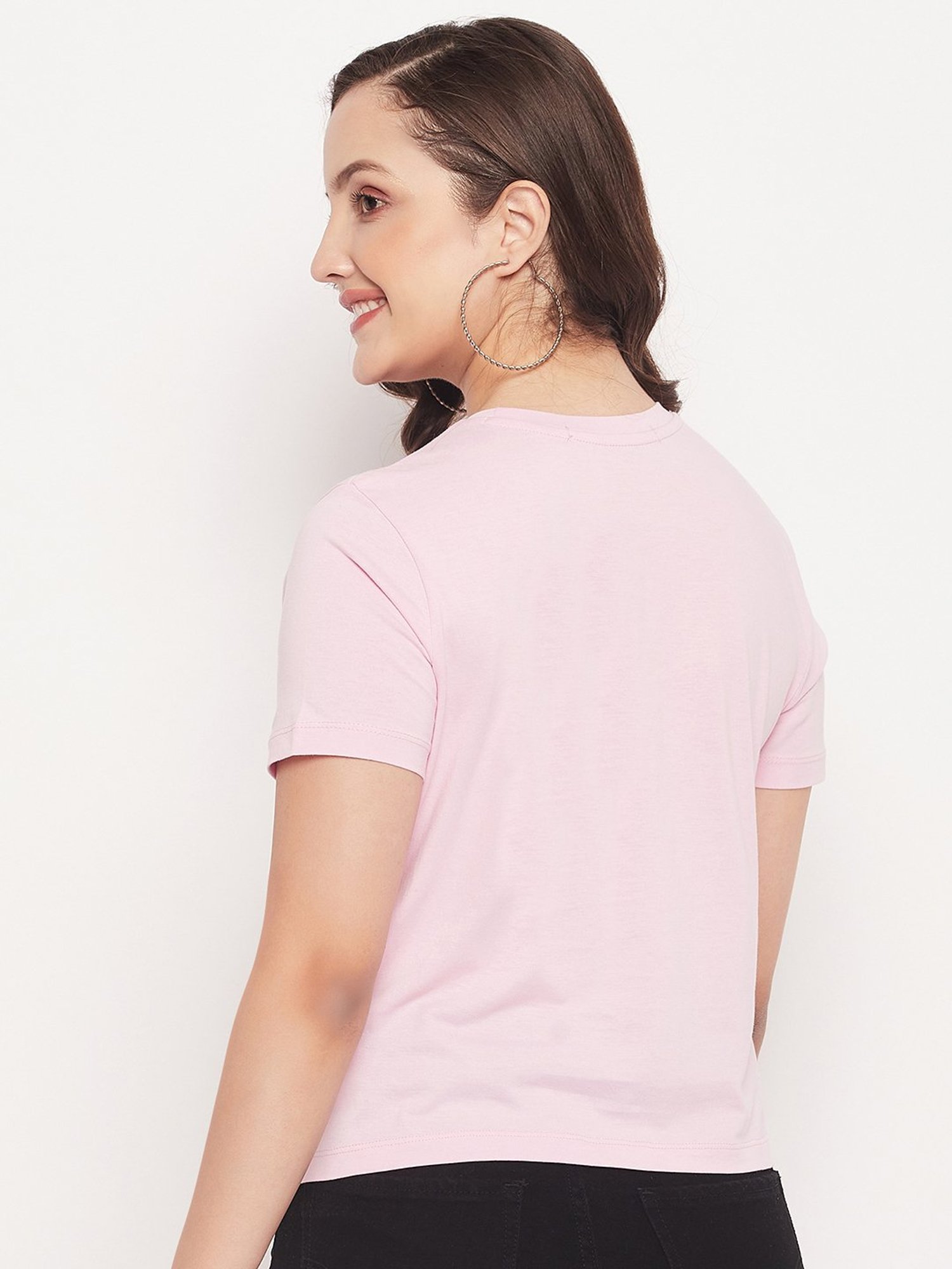 MADAME Pink Cotton Printed T-Shirt