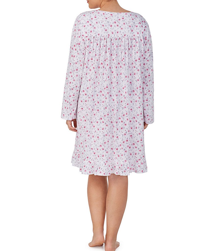 Eileen West Plus Floral Jersey Knit Long Sleeve Waltz Nightgown