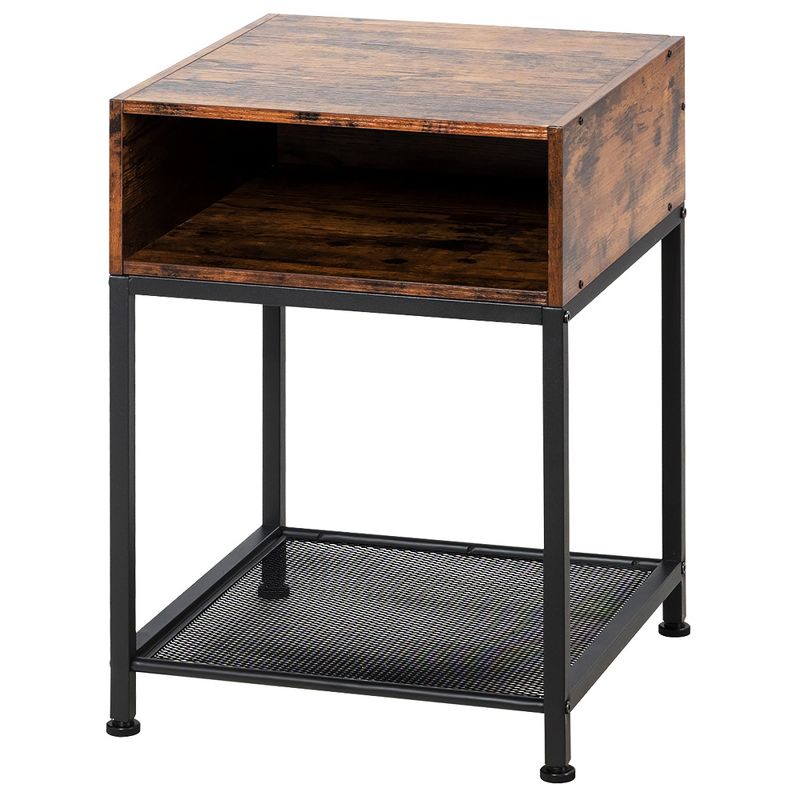 Costway Set of 2 Industrial Nightstand End Side Table W/ Compartment & Mesh Shelf