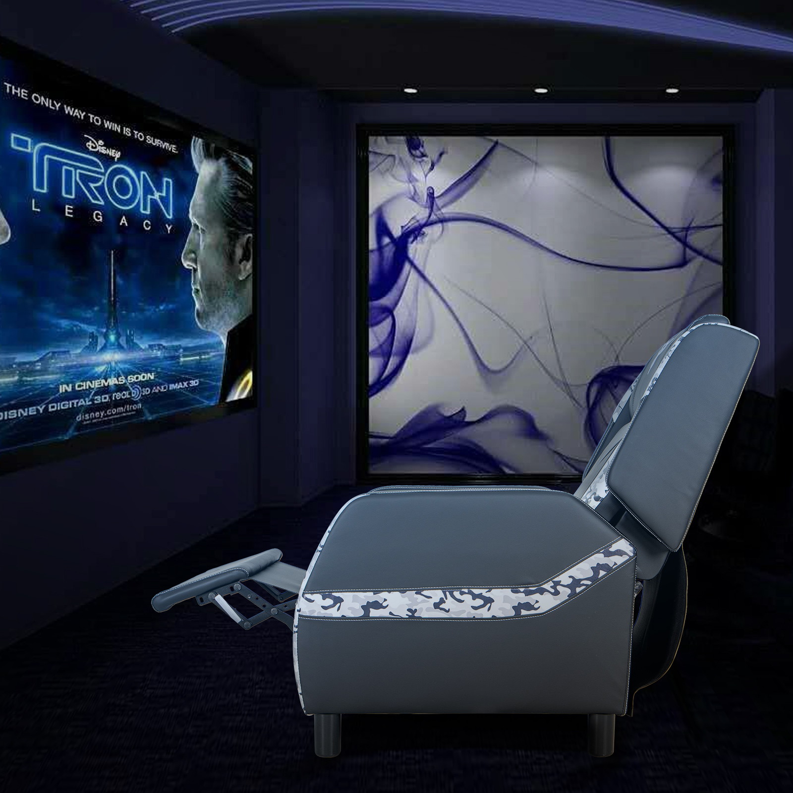 ELECWISH Massage Gaming Recliner Chair Racing Style Single Lounge Sofa PU Leather Reclining with Footrest and Massage Function Gaming Room Recliner Home Theater Seating(Black Blue White)