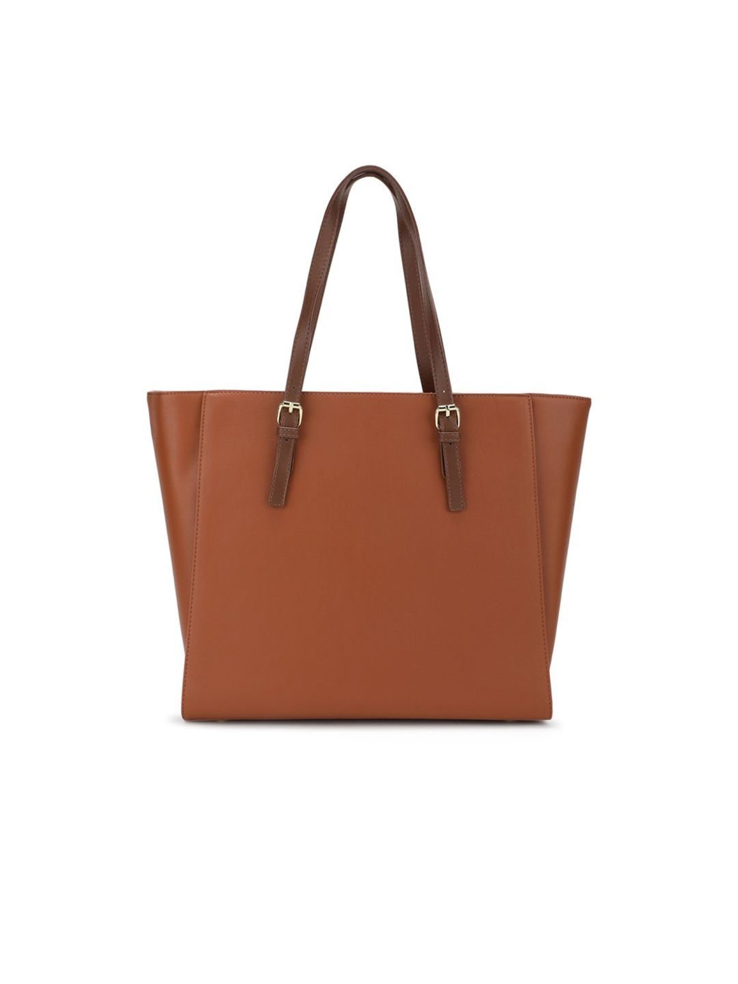 Tyra Abelia Brown Solid Faux Leather Tote Handbag