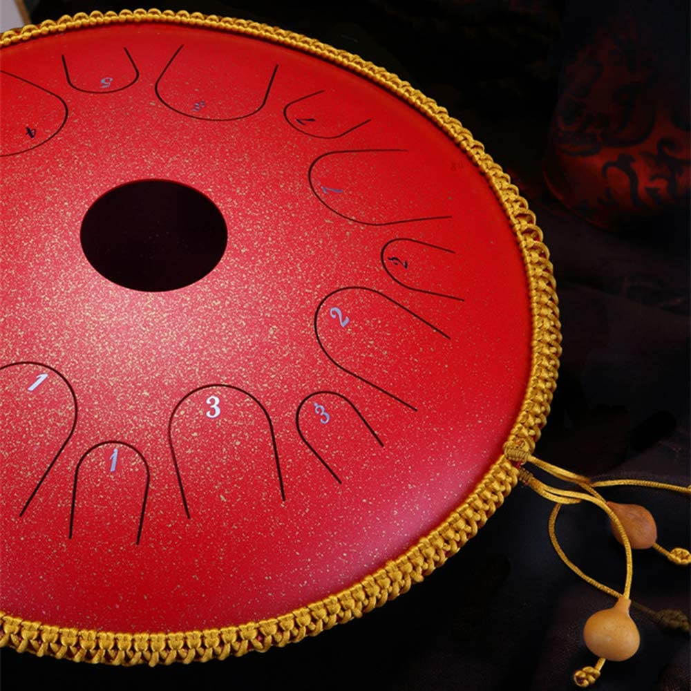 LOYALHEARTDY Butterfly Drum 14-Inch Steel Tongue Drummer Drum C Major 14-Note Manual Percussion Instrument Tongue Drum Pot With Rope Decoration And Mallet Bag Sheet Music (Red)