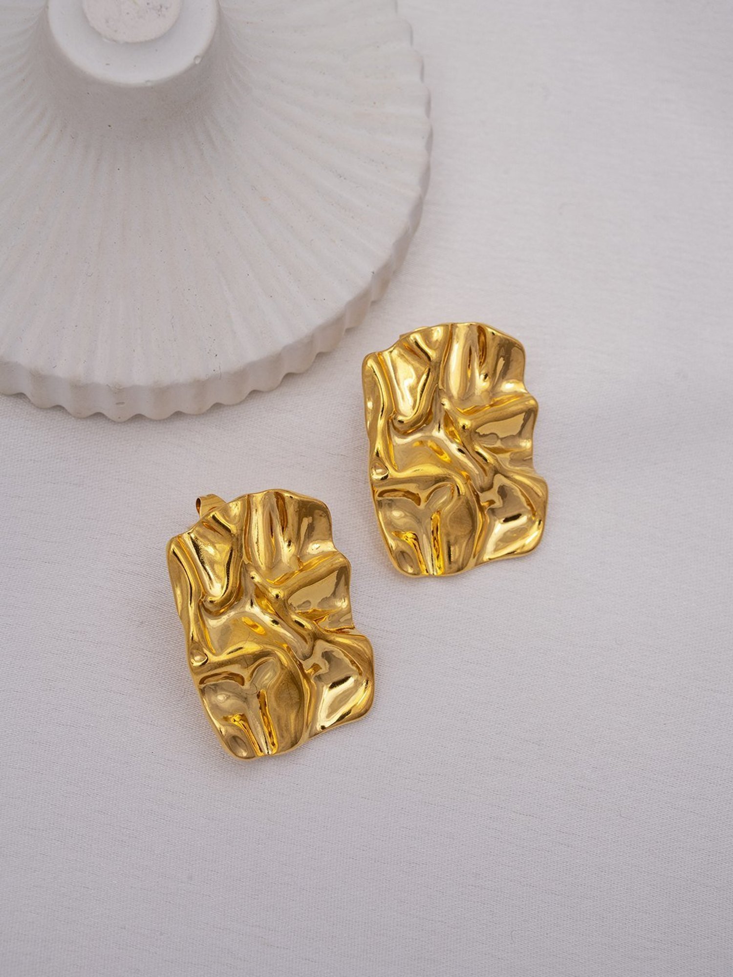 Perfectly Average Foil Textured Rectangle Studs Gold