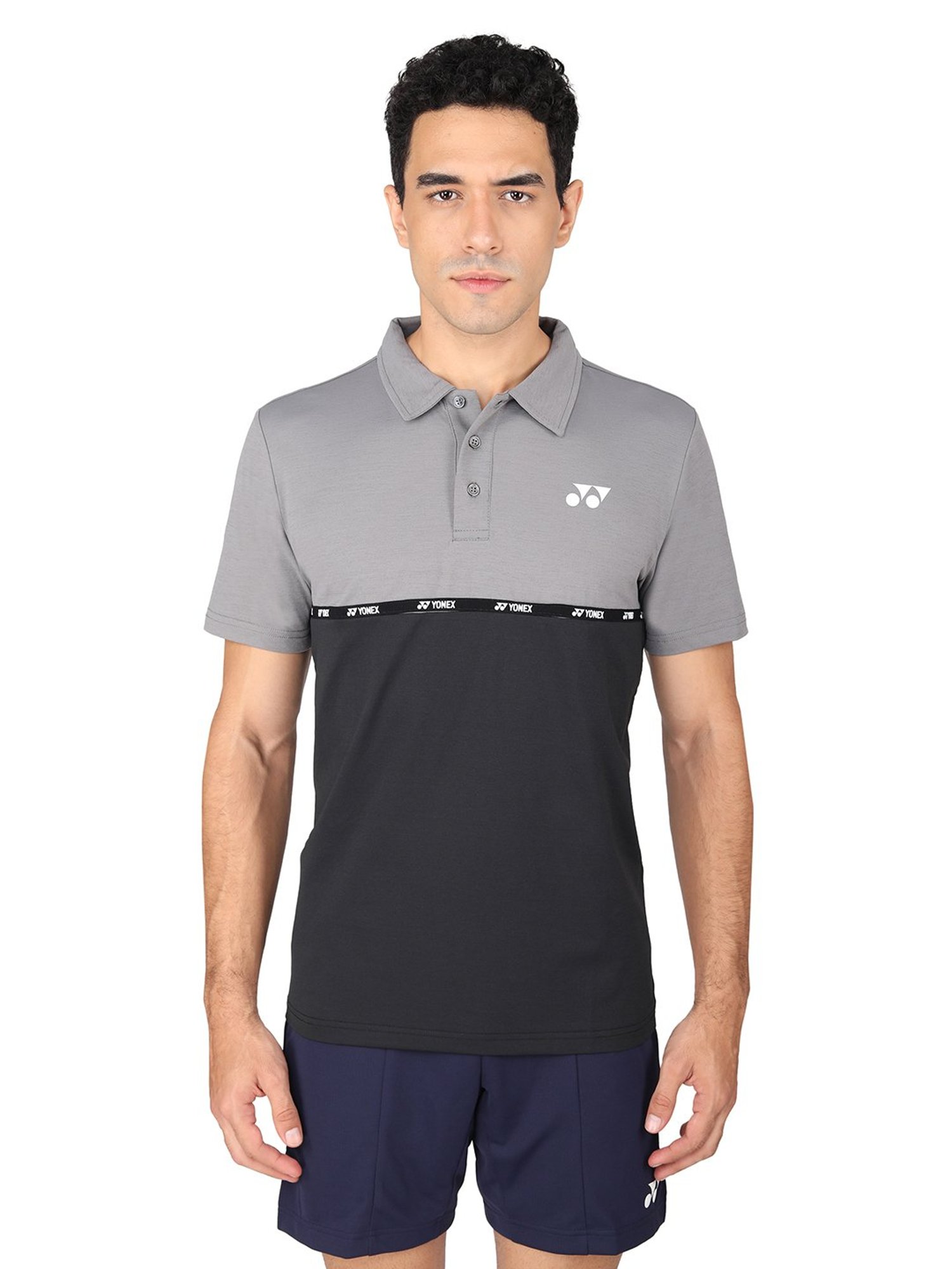 Yonex Grey & Jet Black Regular Fit Badminton Polo T-Shirt