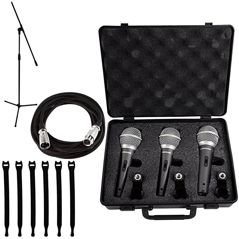 Q6 Dynamic Supercardioid Handheld Mic 3pack + Tripod Base Mic stand + Mic Cable + Strapeez