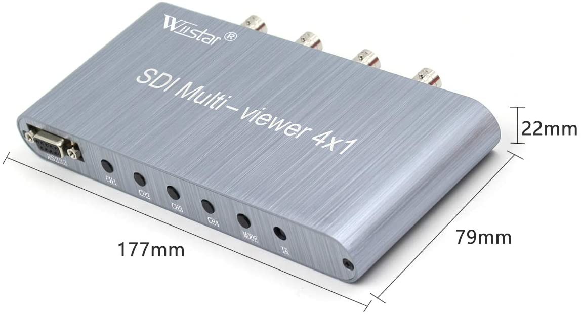 SDI Multi-Viewer 4X1 SDI to HDMI 4 SDI in 1 HDMI Out 1080p@60HZ Support SD/HD/3G-SDI RS232 SDI Quad Switcher for PC Video Conference TV Monitor-Silver