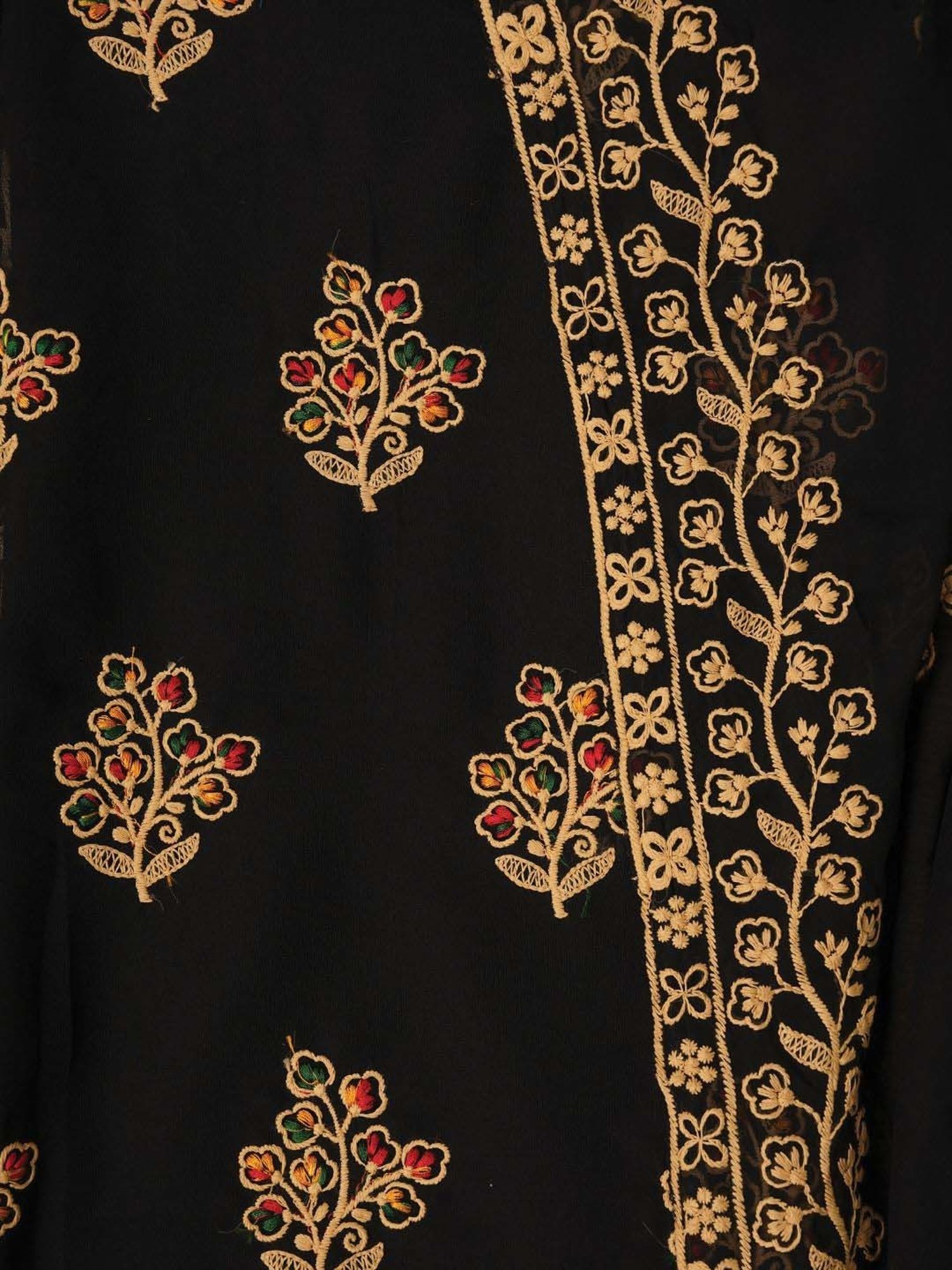 Jaipur Kurti Black Embroidered Unstitched Dress Material