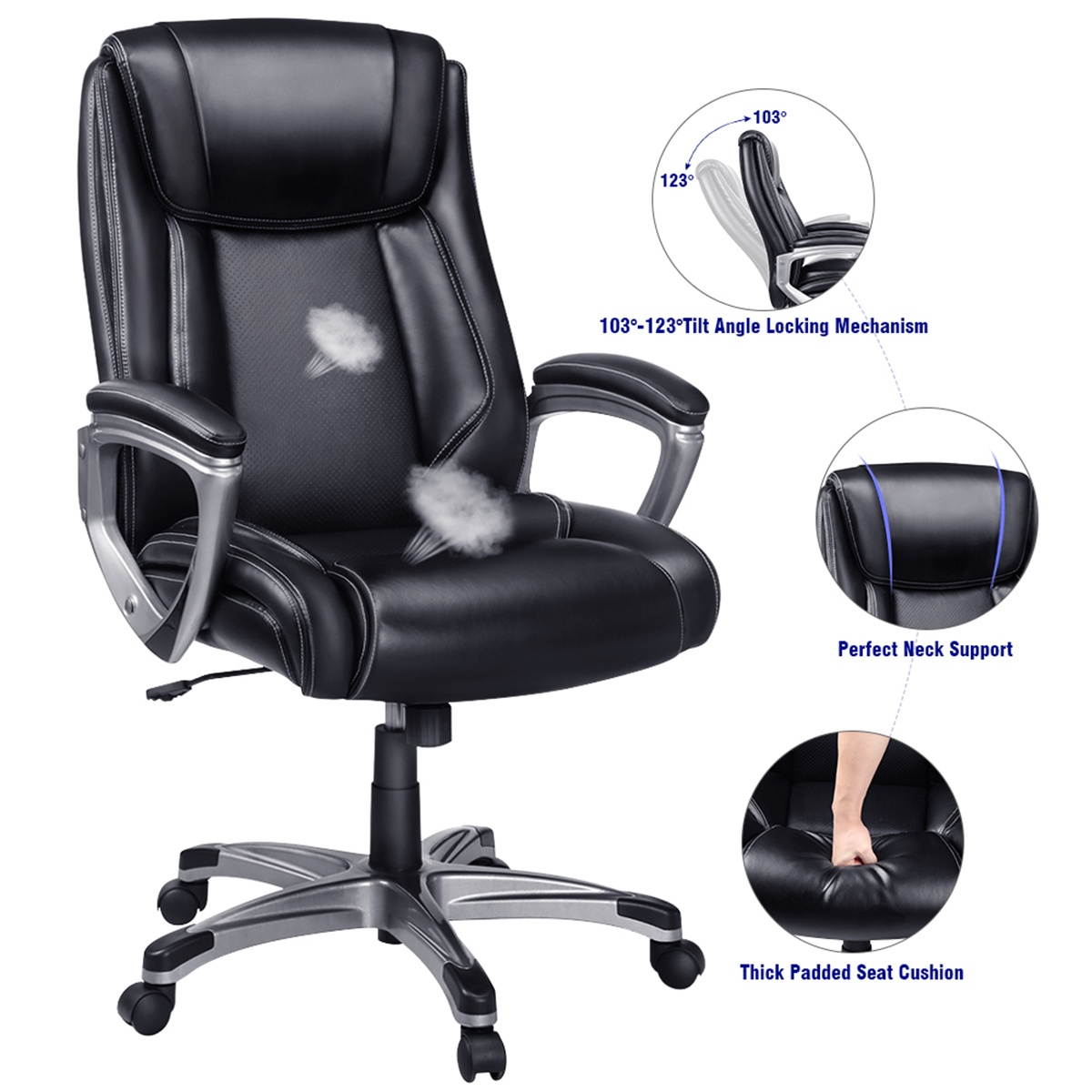 Business Leather High Back Computer Desk Executive Office Chair 360&deg; Swivel