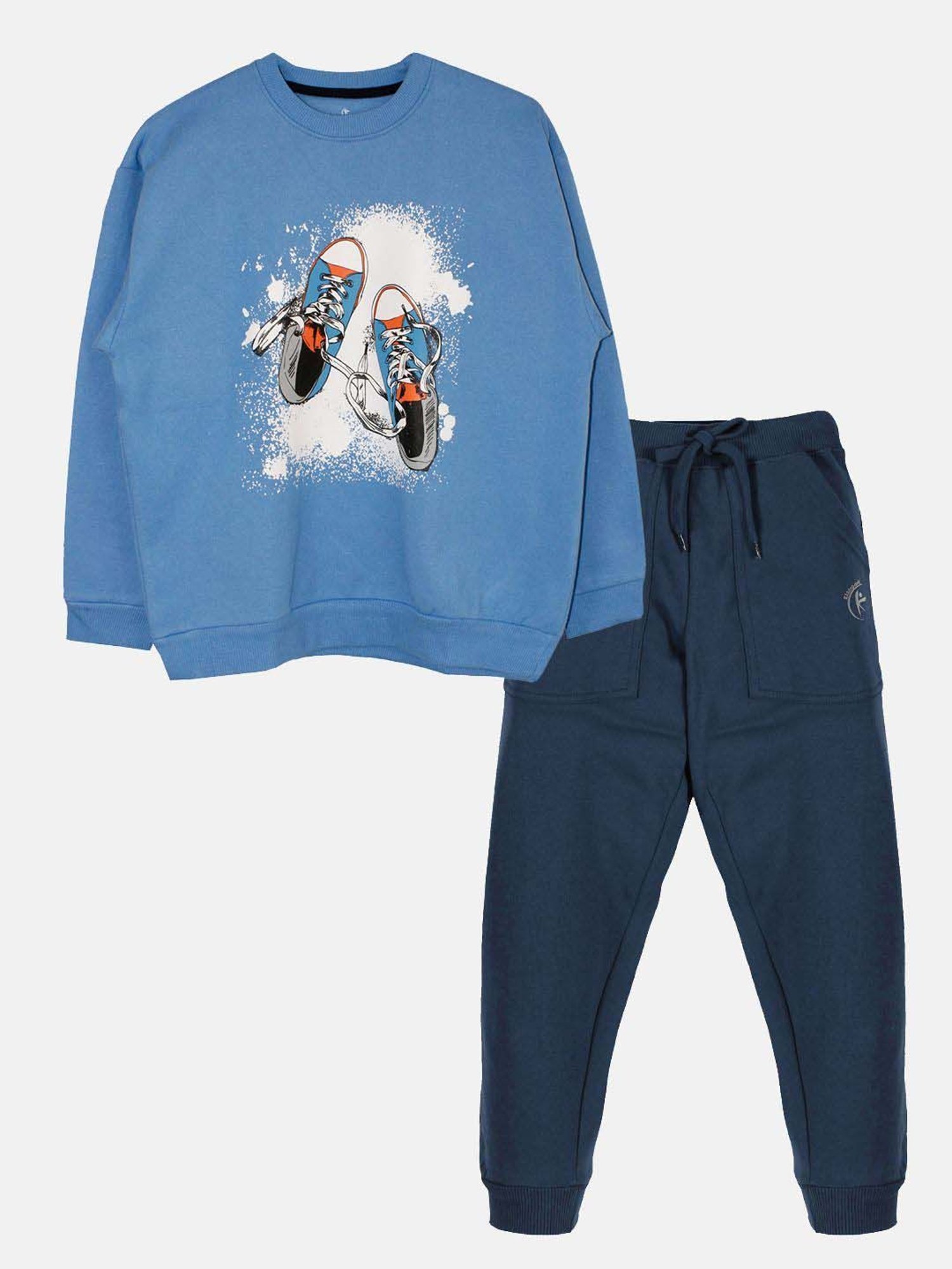 Kiddopanti Kids Blue Printed Full Sleeves Sweatshirt Set