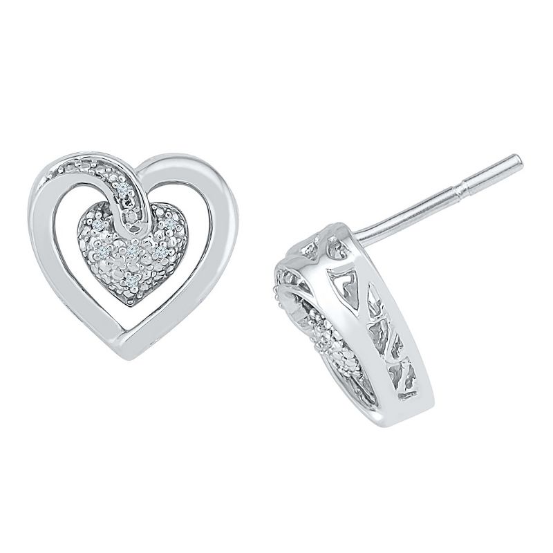 0.030 CT. T.W. Round-Cut Diamond Heart Prong Set Earring in Sterling Silver (IJ-I2-I3)