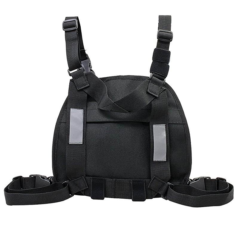 Universal Radio Chest Harness Pack Front Pocket Pouch Bag Holster EMS Vest Rig with Reflective Stripe for Two Way Radio Walkie Talkie Black Rescue Essentials