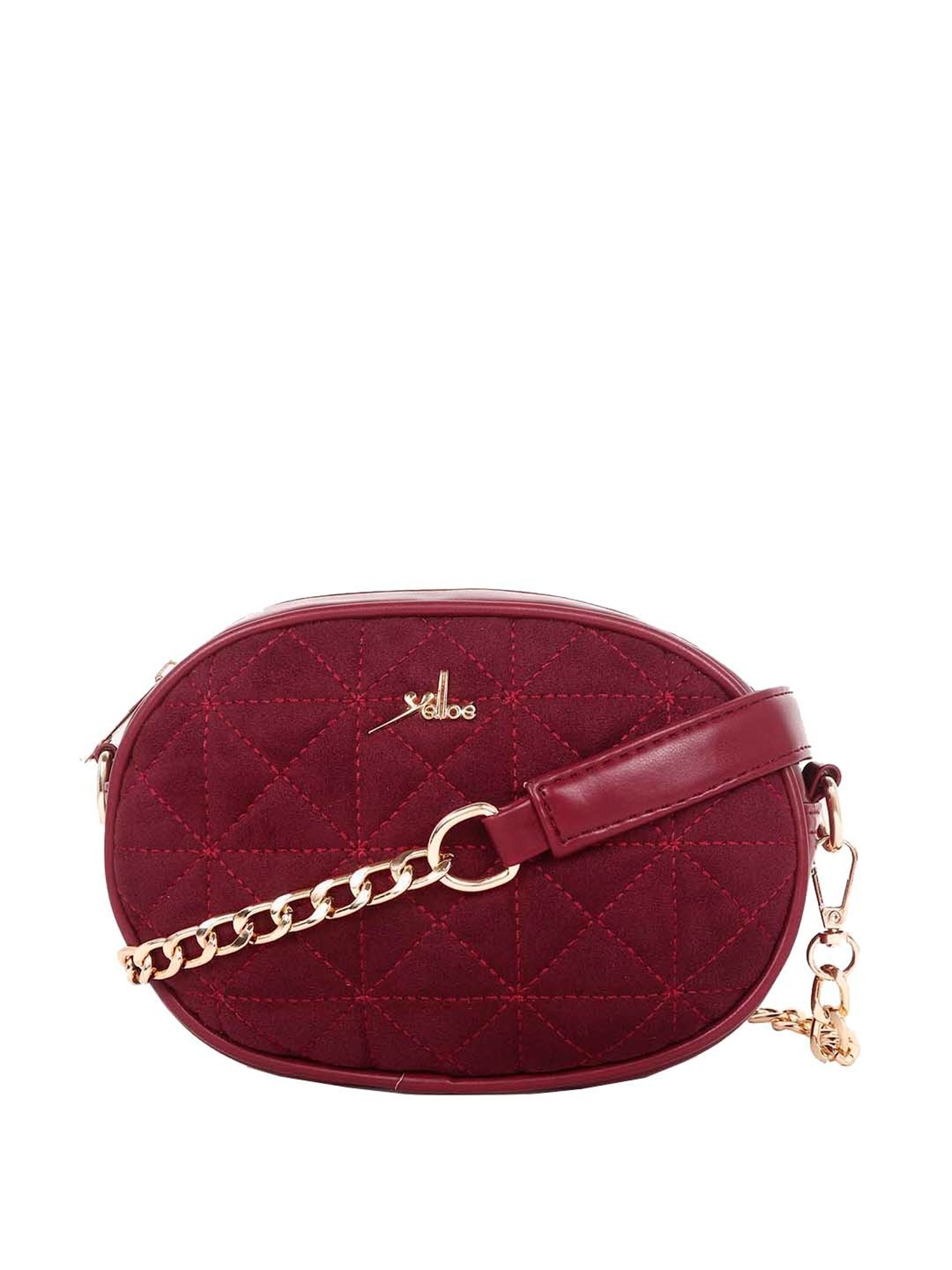 Yelloe Maroon Textured Small Sling Handbag
