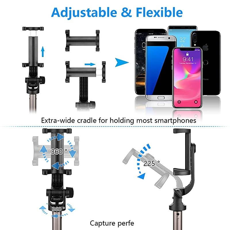 Stick Bluetooth, 4-in-1 Extendable Stick Tripod with Wireless Remote Shutter for iPhone12 11/Pro Max/XS/Max/XR/X/8/8P/7/7P/6S, Galaxy S10/S9/S9 Plus/S8/S7/ S6/S5/Note 8, Huawei and More