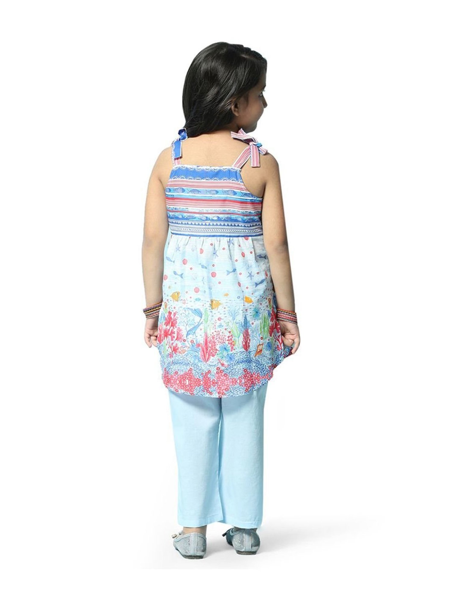 Biba Girls Powder Blue Cotton Printed Kurta Set