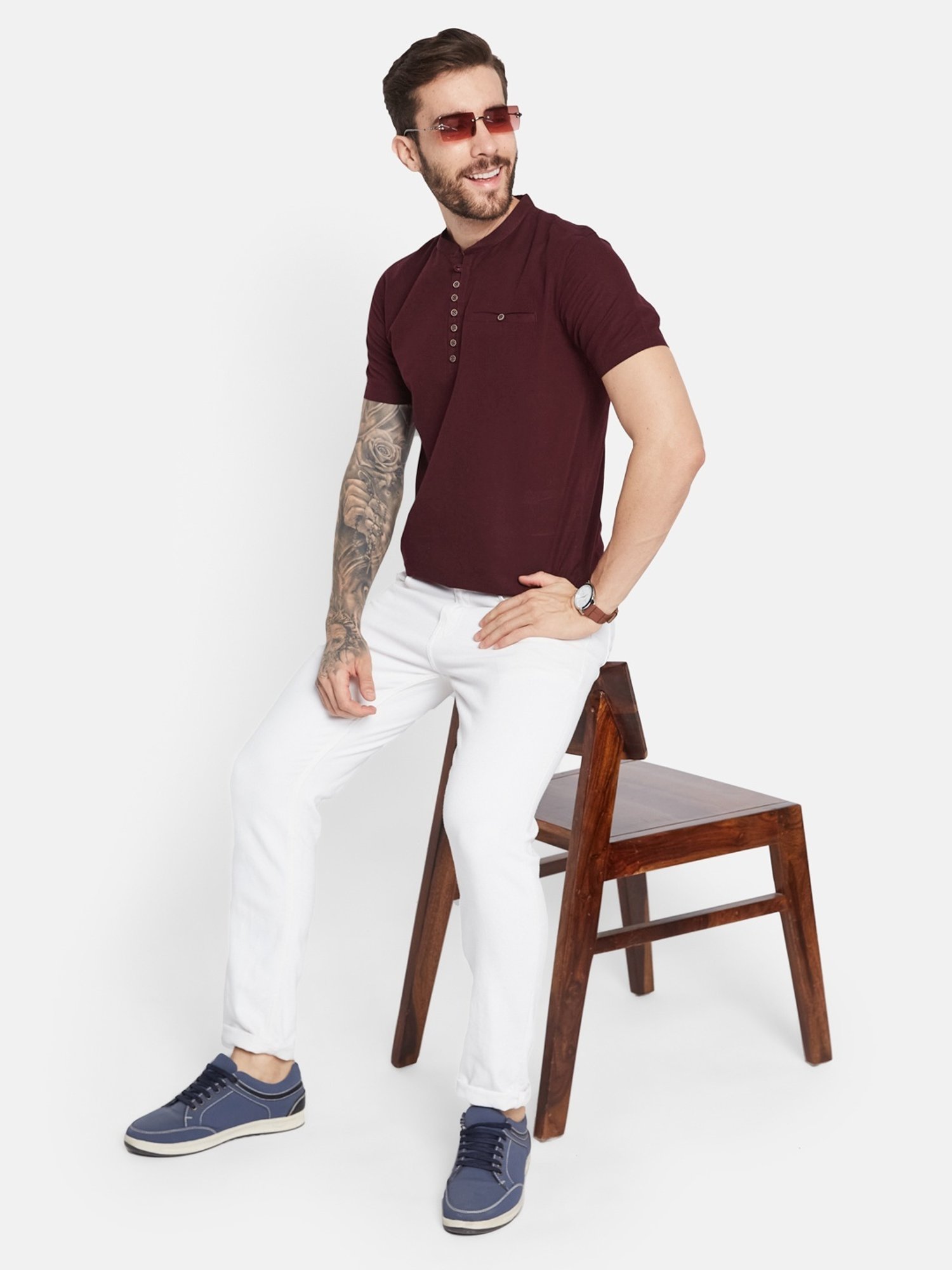 Octave Wine Regular Fit Henley T-Shirt