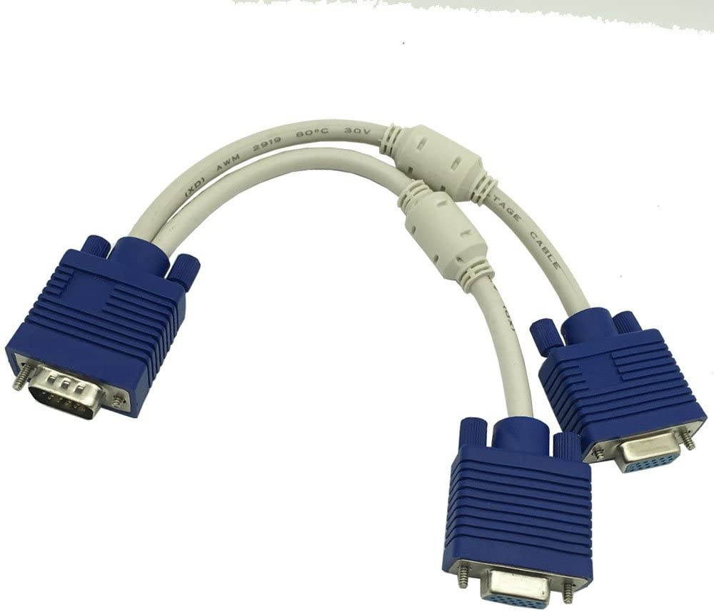 DONG 1 Computer to Dual 2 Monitor vga Splitter Cable Video Y Splitter 15 pin Two Ports vga Male to Female