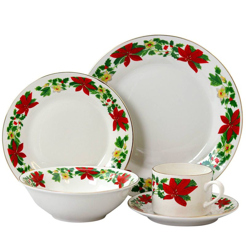 Gibson Home 20pc Ceramic Poinsettia Holiday Dinnerware Set