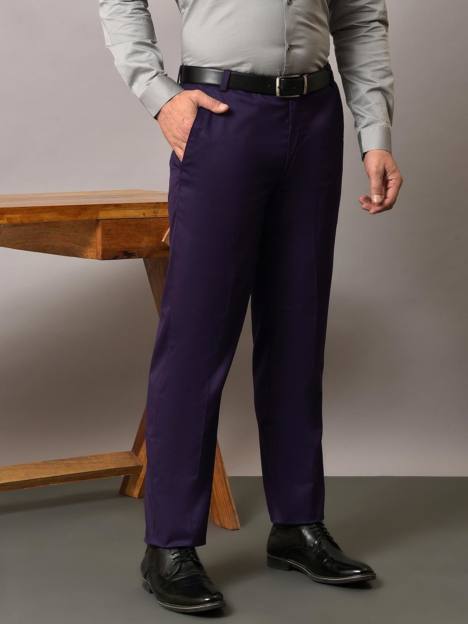 Hangup Purple Regular Fit Flat Front Trousers