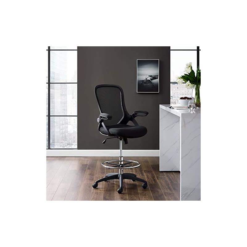 Assert Drafting Chair In Black - Tall Office Chair For Adjustable Standing Desks - Drafting Stool With Flip-Up Arms