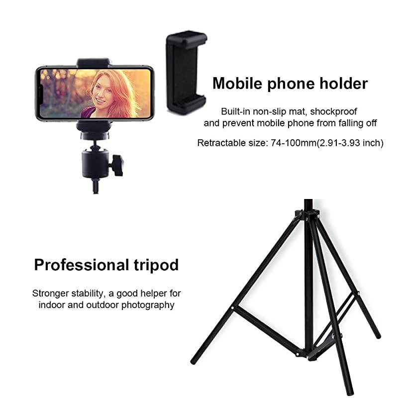 to 82 Inch Extendable Tripod with Mobile Phone Clip Mount Camera Tripod Compatible with Most Cell Phones DSLRs Digital Cameras and Action Cameras for Selfie and Live Video 82 in Silvery