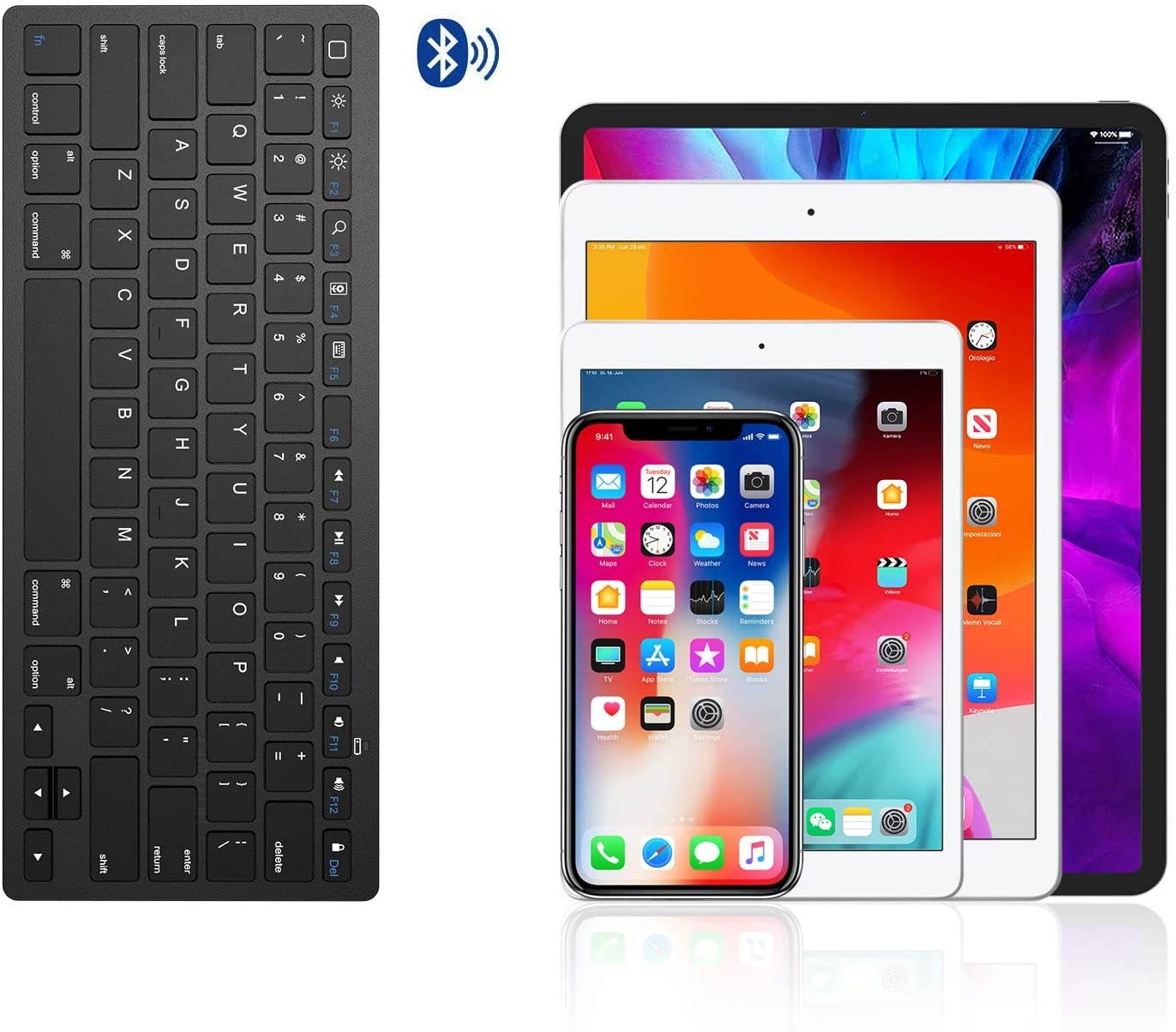 OMOTON Ultra-Slim Bluetooth Keyboard Compatible with iPad 10.2(8th/ 7th Generation)/ 9.7, iPad Air 4th Generation, iPad Pro 11/12.9, iPad Mini, and More Bluetooth Enabled Devices, Black