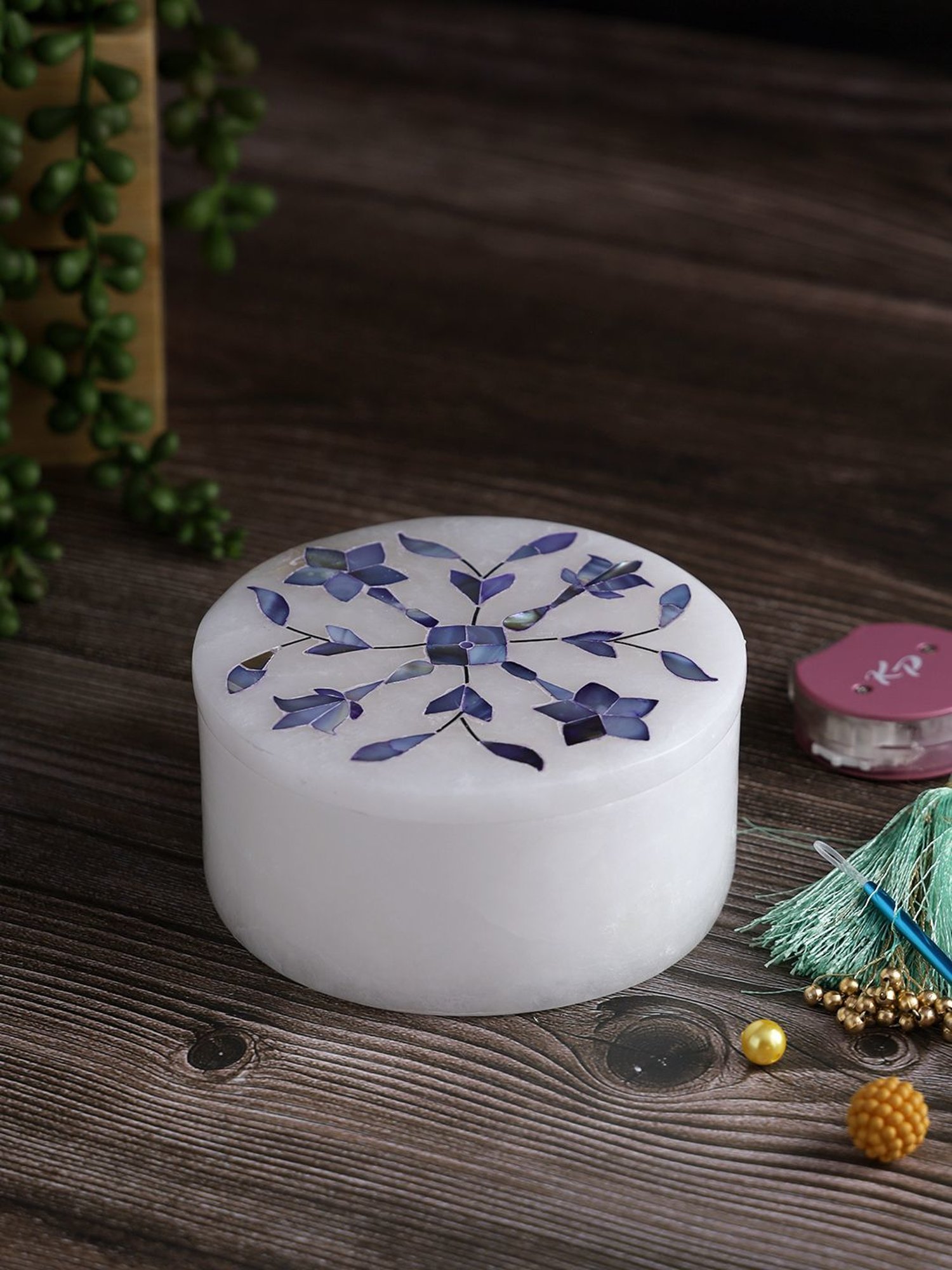 Aapno Rajasthan Blue & White Marble Jewellery Box