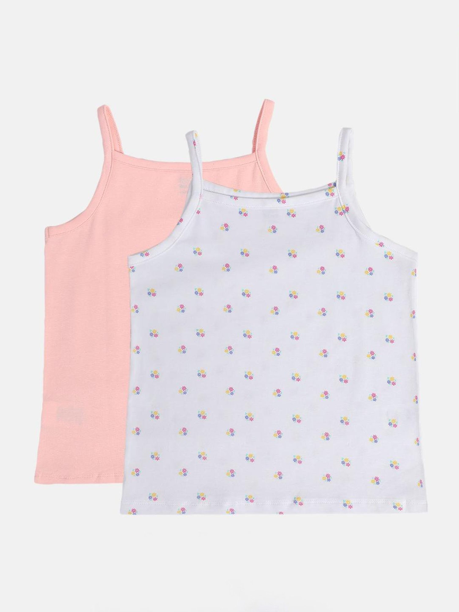 MINIKLUB Girls Pink & White Printed Camisole (Pack Of 2)