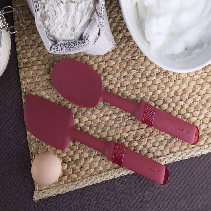 Cookduo Mix & Measure Spatula - Red Silicone Spatula with Adjustable Measuring Spoon FDA