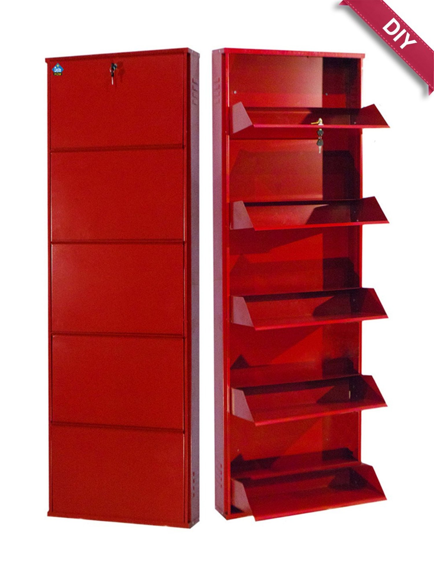 Delite Kom Metal Shoe Rack - 20" 5 Shelf, Brick Red, PowderCoat, Wall Mount, DIY