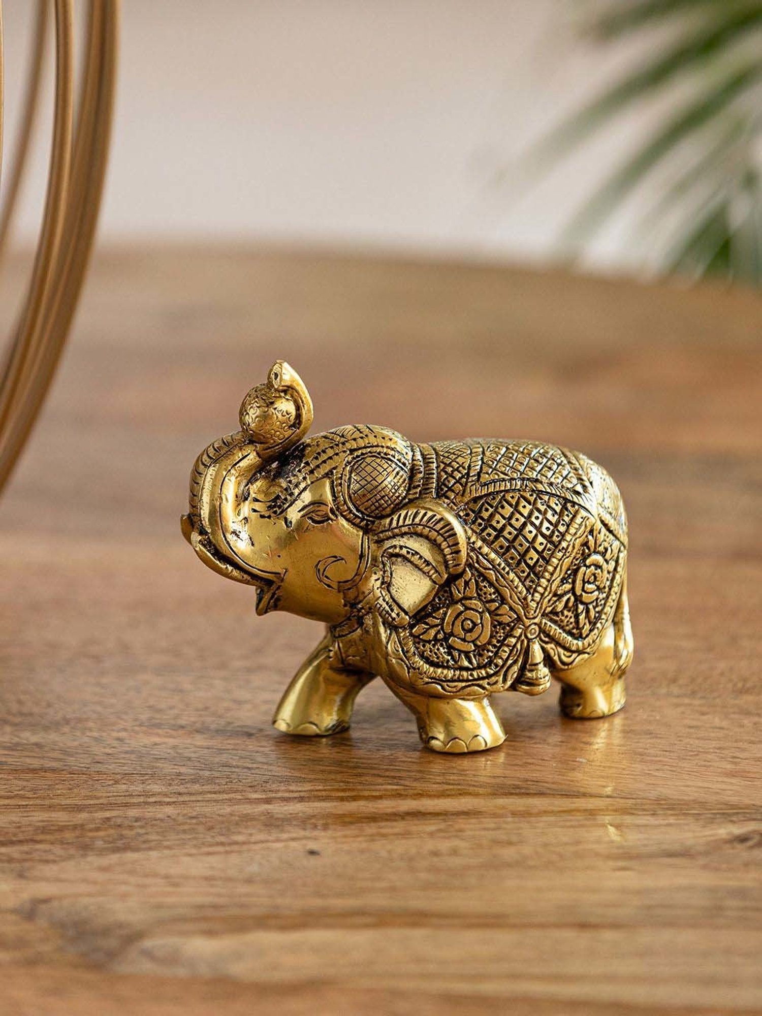 ExclusiveLane Golden Brass Elephant Decorative Showpiece Figurine
