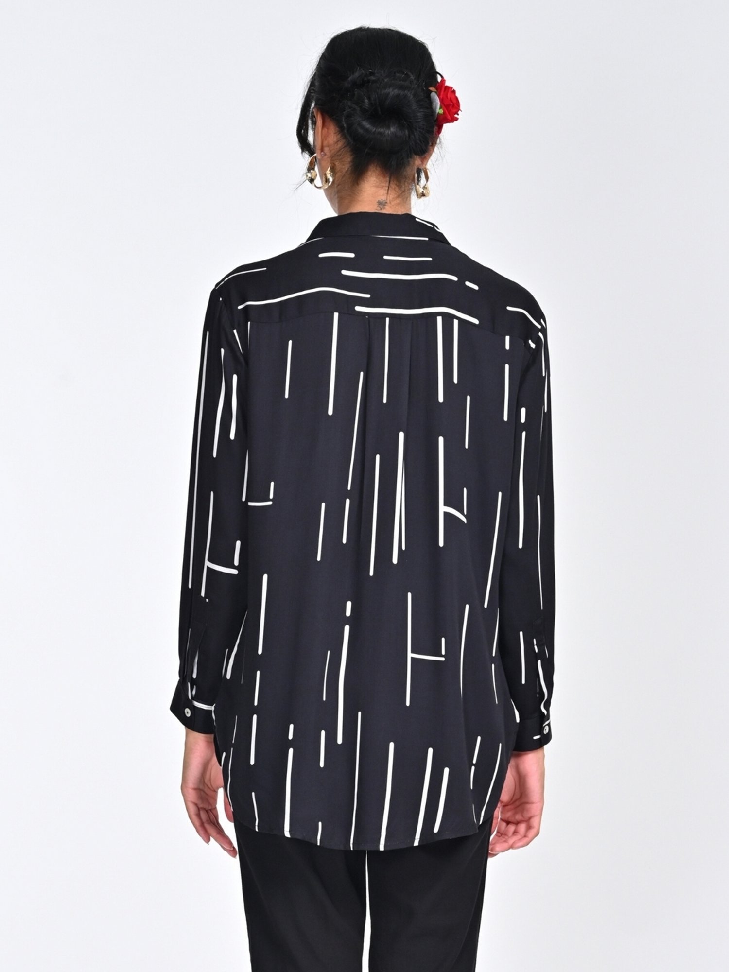 Saltpetre Women Modal Black Cedar Print Drop Shoulder Shirt