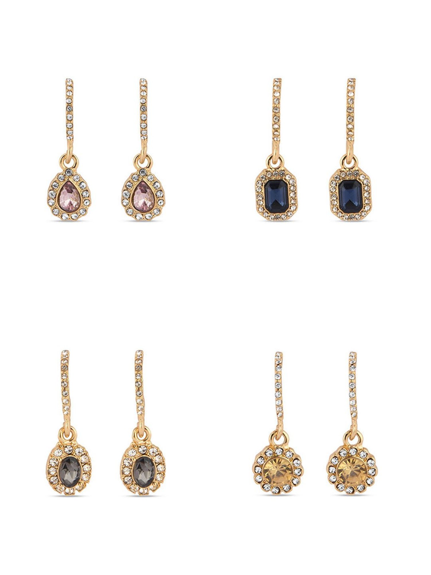 ToniQ Classic Gold-Plated Drop Earrings for Women - Set of 4