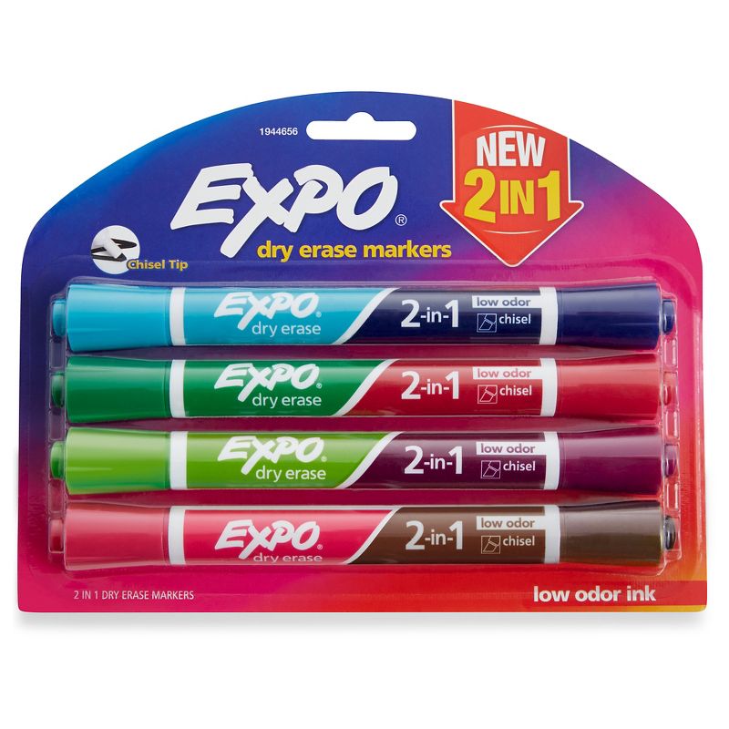 4pk Dry Erase Marker 2-in-1 Chisel Tip Multicolor - Expo