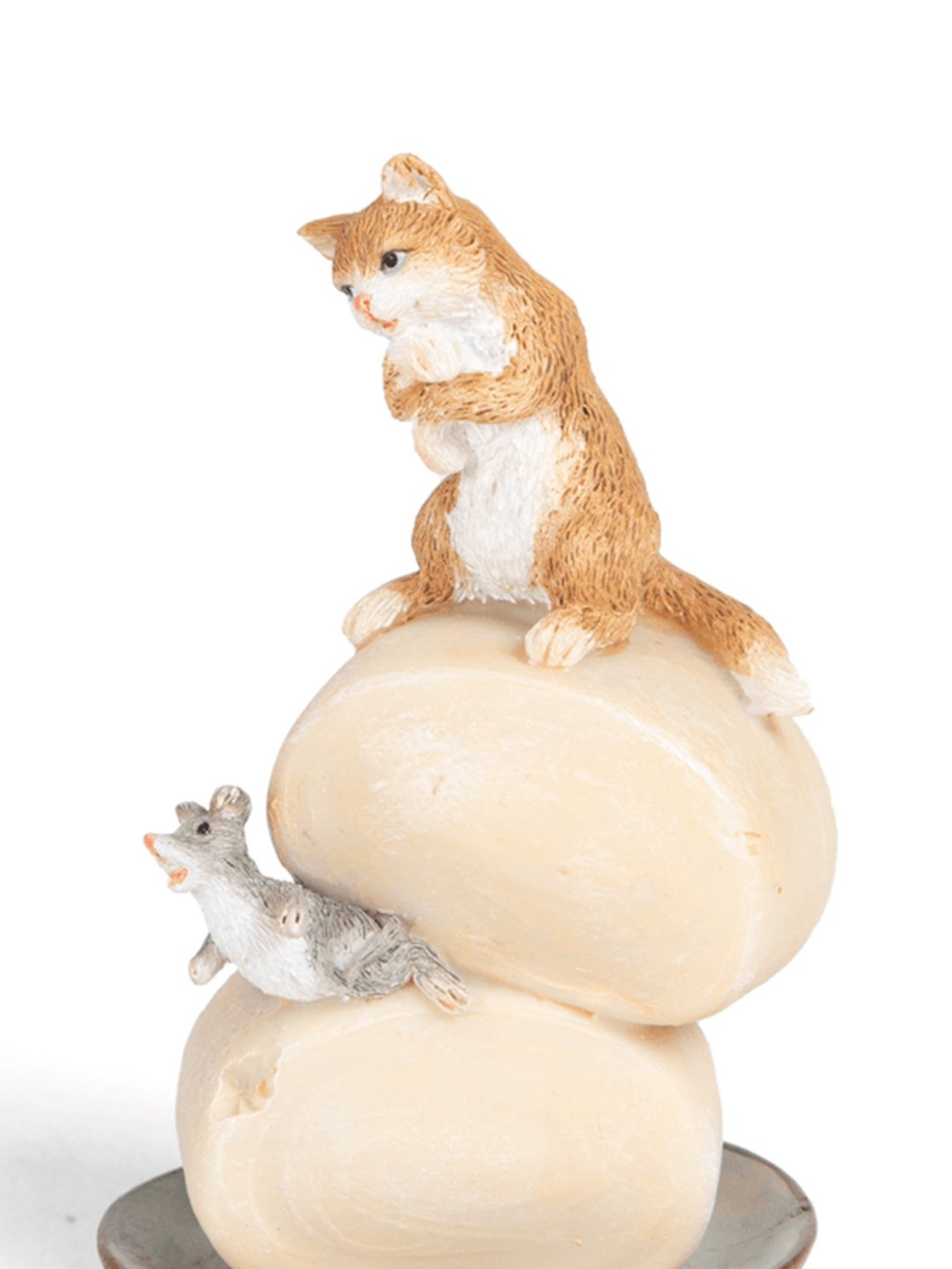 Home4U Brown Polyresin Mini Cat & Rat Showpiece - Set of 1