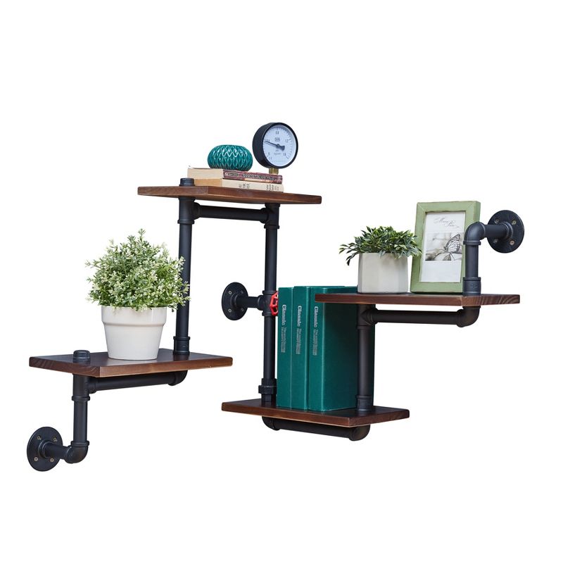 44.5" x 27.6" Tiered Horizontal Industrial Pipe Wall Shelf Brown/Black - Danya B.