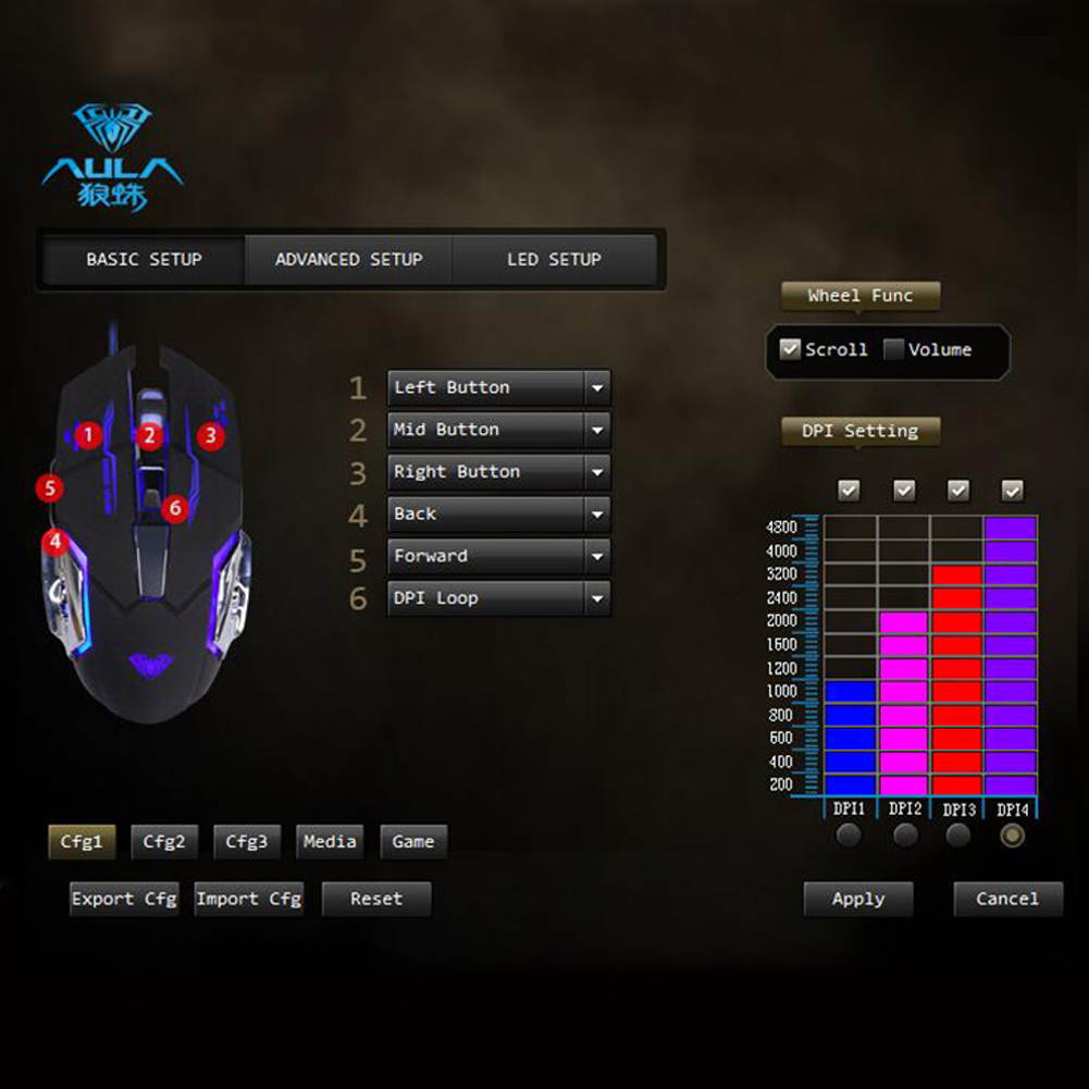 AULA S20 Wired Gaming Mouse 6 Macro Programming Buttons 2400 DPI USB Interface Backlit Ergonomic LED Optical Mice, Black