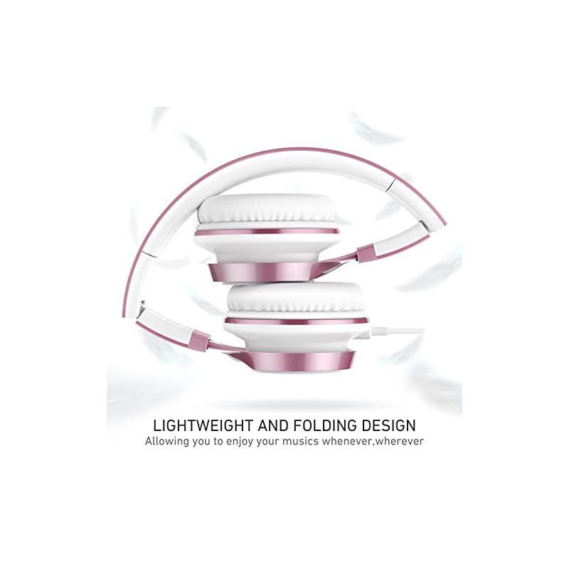 MS300 Wired Headphones Stereo Foldable Headset for iOS Android Smartphone Laptop Tablet PC Computer Rose Gold