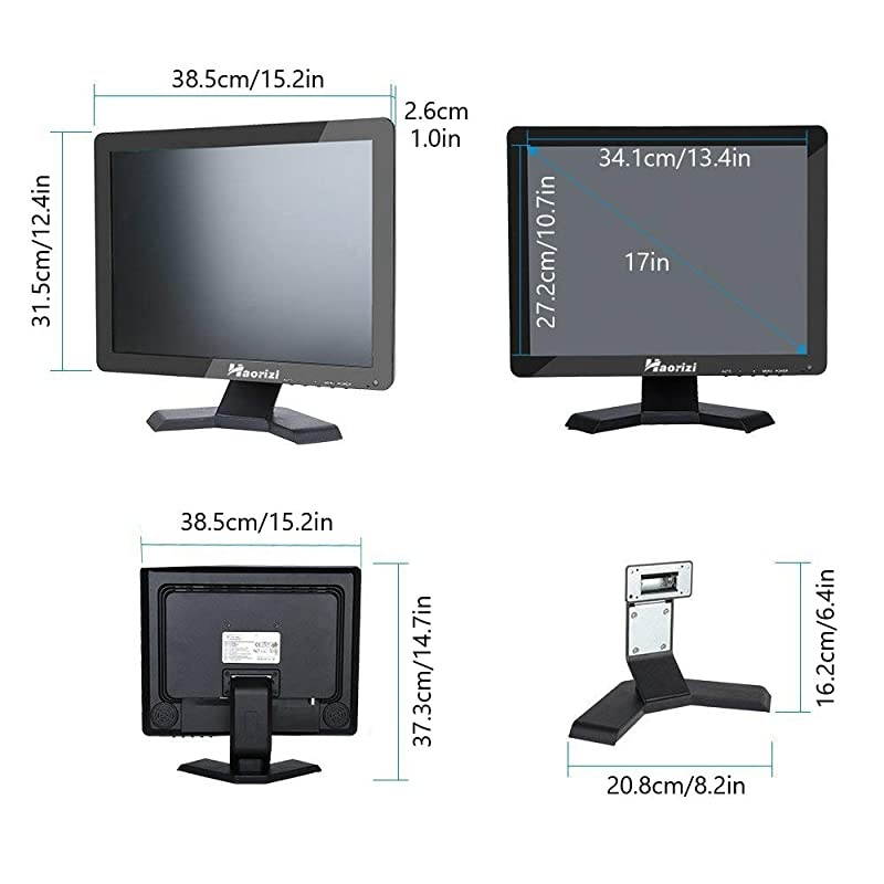 17" Inch Monitor 1280x1024 HDMI Monitor 4:3 TFT LCD Color Screen with BNC/VGA/AV/HDMI/USB Earphone Outputfor PC Laptop Security Monitoring Built-in Speaker