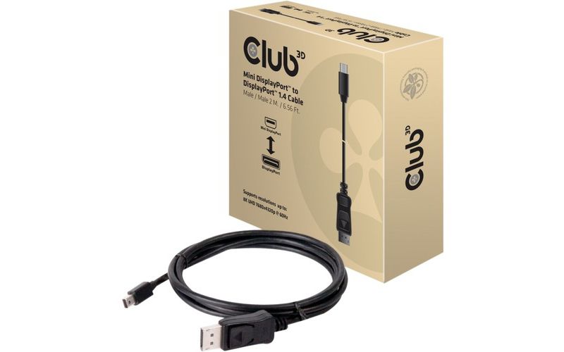Club 3D MiniDisplayPort to DisplayPort 1.4 HBR3 Cable M/M 2m/6.56feet - 6.56 ft DisplayPort/Mini DisplayPort A/V Cable for Audio/Video Device, Monitor