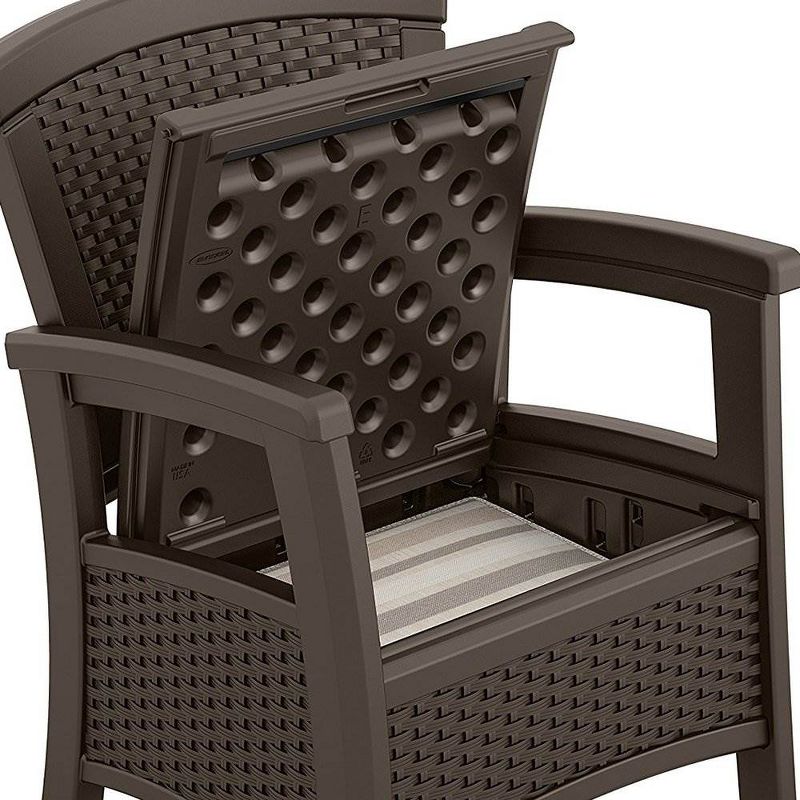 Suncast Elements Resin Wicker Design Club Chair with Storage, Java (2 Pack)
