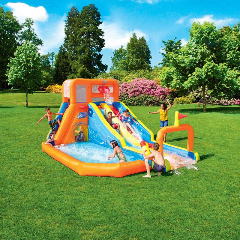 H2OGO! Tsunami Waves Summit Mega Inflatable Kids Backyard Outdoor Play Water Park with Water Slides and Heavy Duty Air Blower