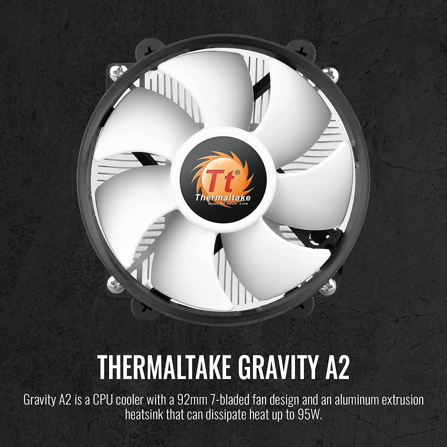 Thermaltake 95W Gravity A2 CPU Cooler, 92mm 4-Pins PWM 1200~3500rpm Aluminum Extrusion CPU Cooling Fan for AMD AM4 CL-P078-AL09WT-A