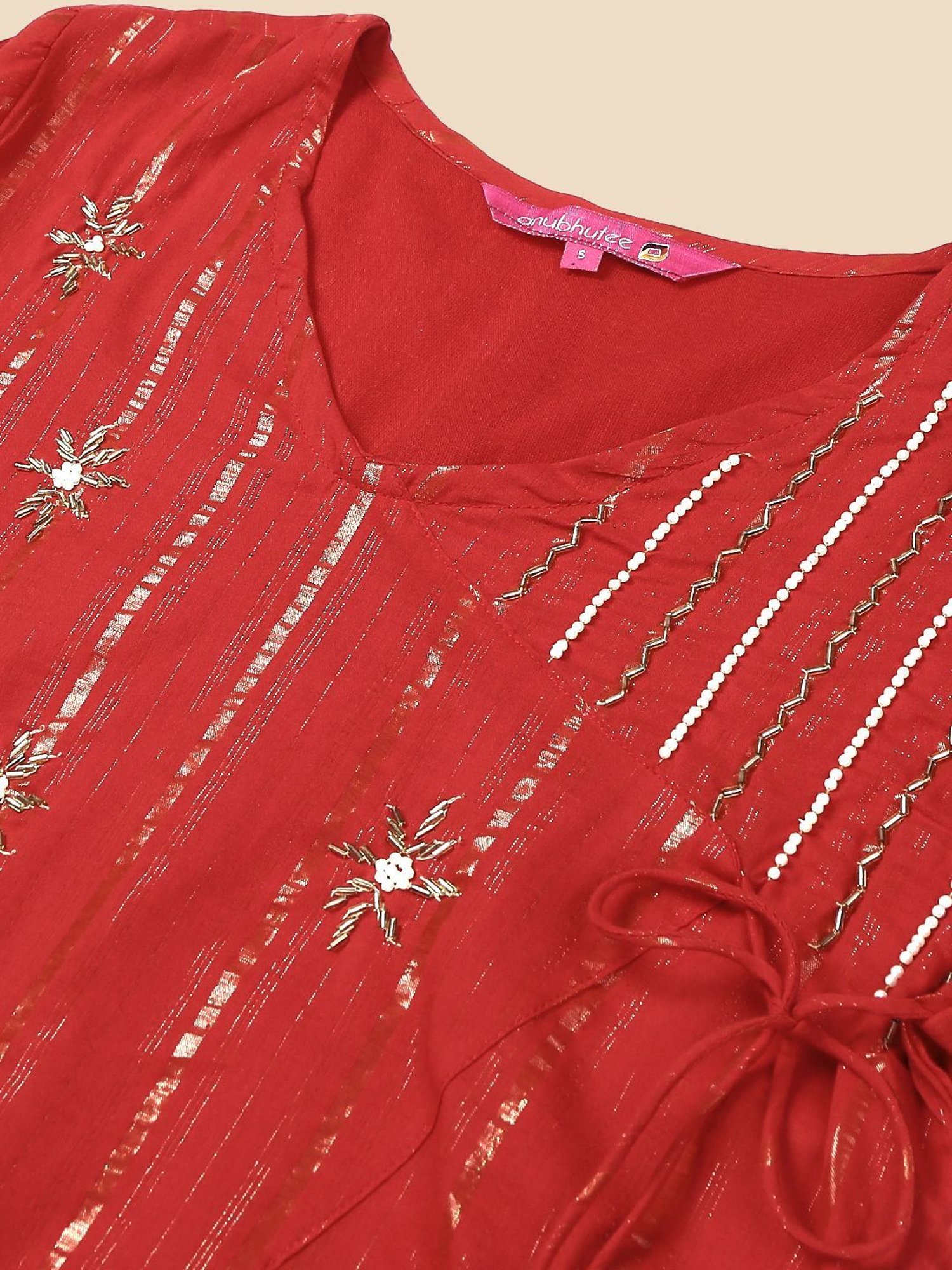 Anubhutee Red Cotton Embroidered Kurta Pant Set With Dupatta