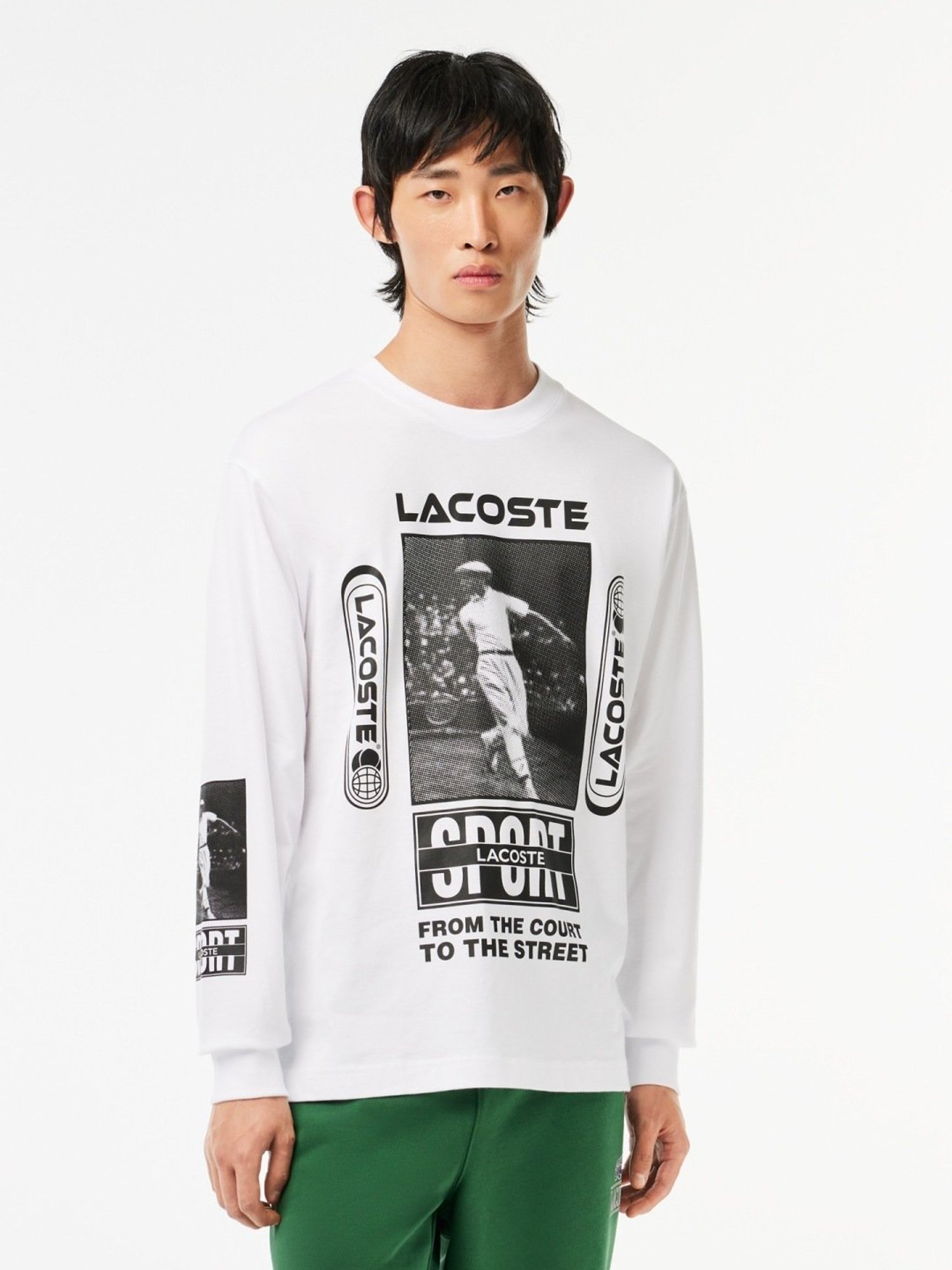 Lacoste White Cotton Loose Fit Printed T-Shirt