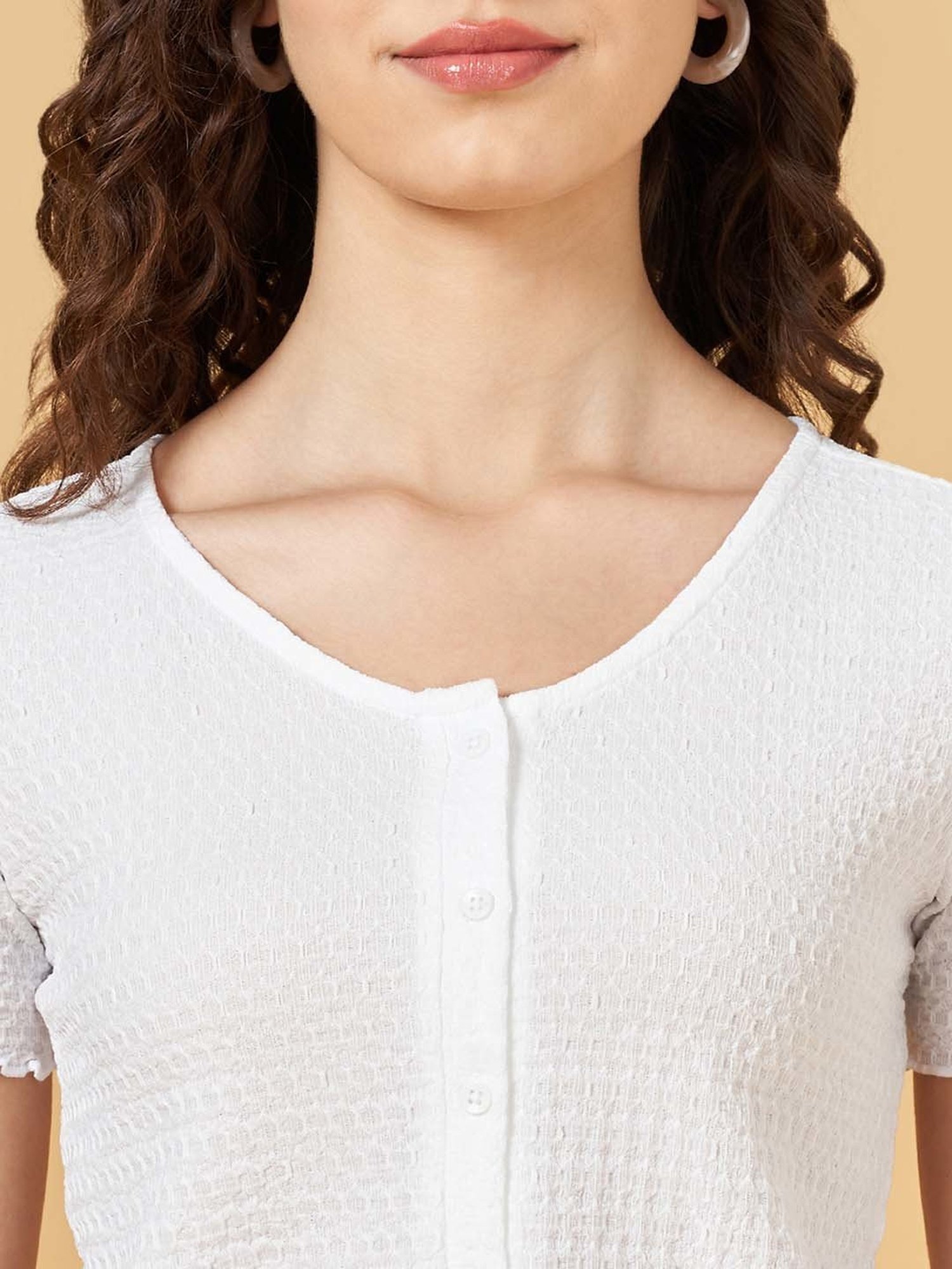 Honey by Pantaloons Star White Self Pattern Top