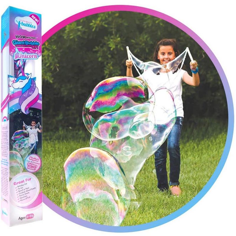 South Beach Bubbles WOWmazing Unicorn Giant Bubble Kit | Wand + 2 Packets Bubble Concentrate + 8 Stickers