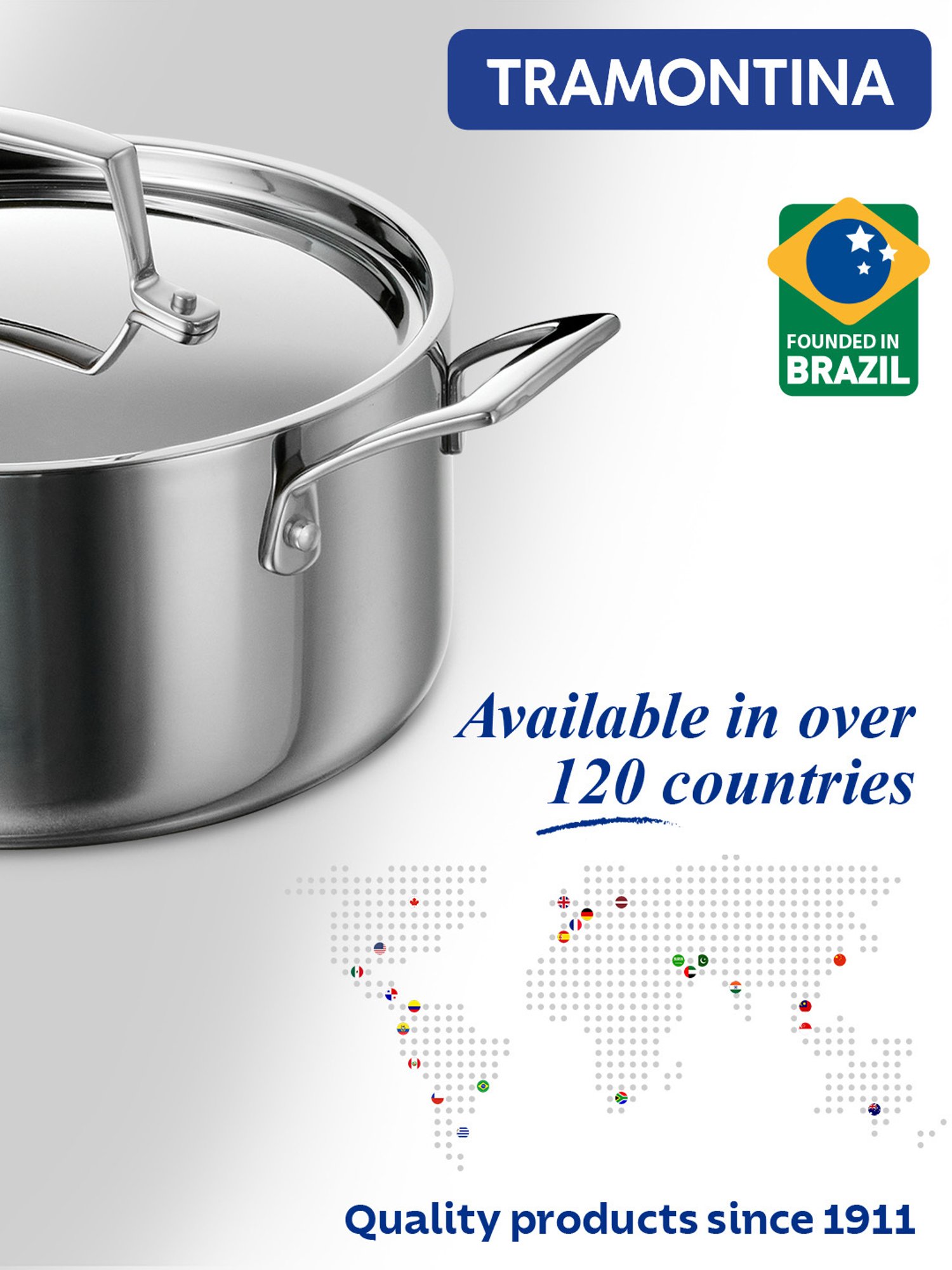 Tramontina Aeion Triply Non-Toxic Stainless Steel Casserole with Lid 24cm/4.8L NSF Certified