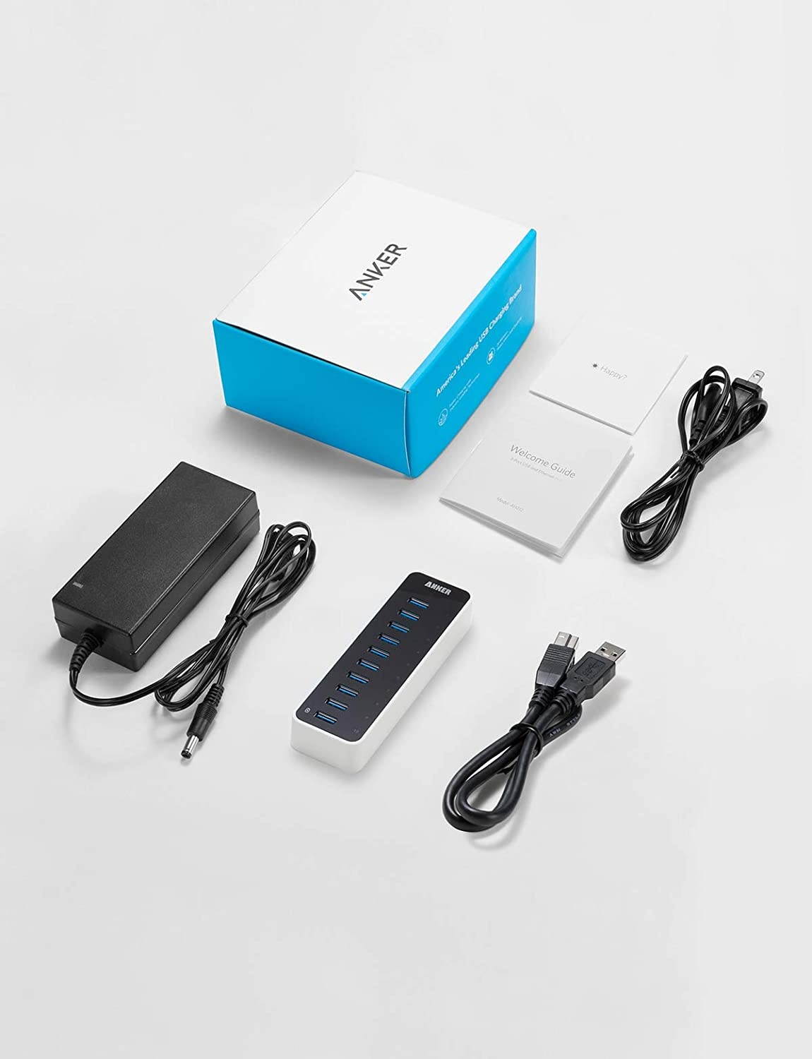 [Upgraded Version] Anker USB 3.0 SuperSpeed 10-Port Hub Including a BC 1.2 Charging Port with 60W (12V / 5A) Power Adapter [VIA VL812-B2 Chipset and Updated Firmware 9081] AH231