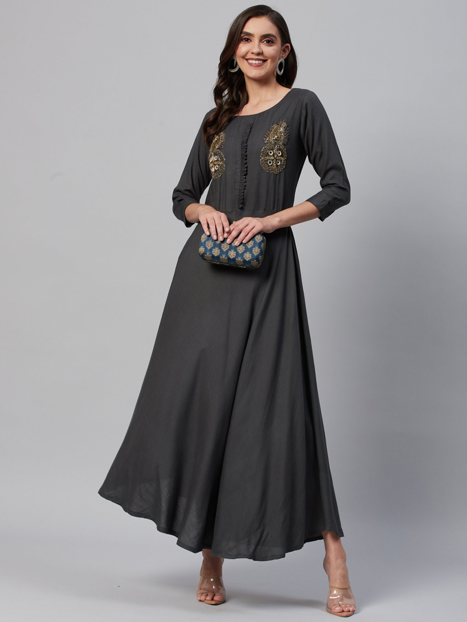 HIGHLIGHT FASHION EXPORT Grey Embellished Maxi Dress